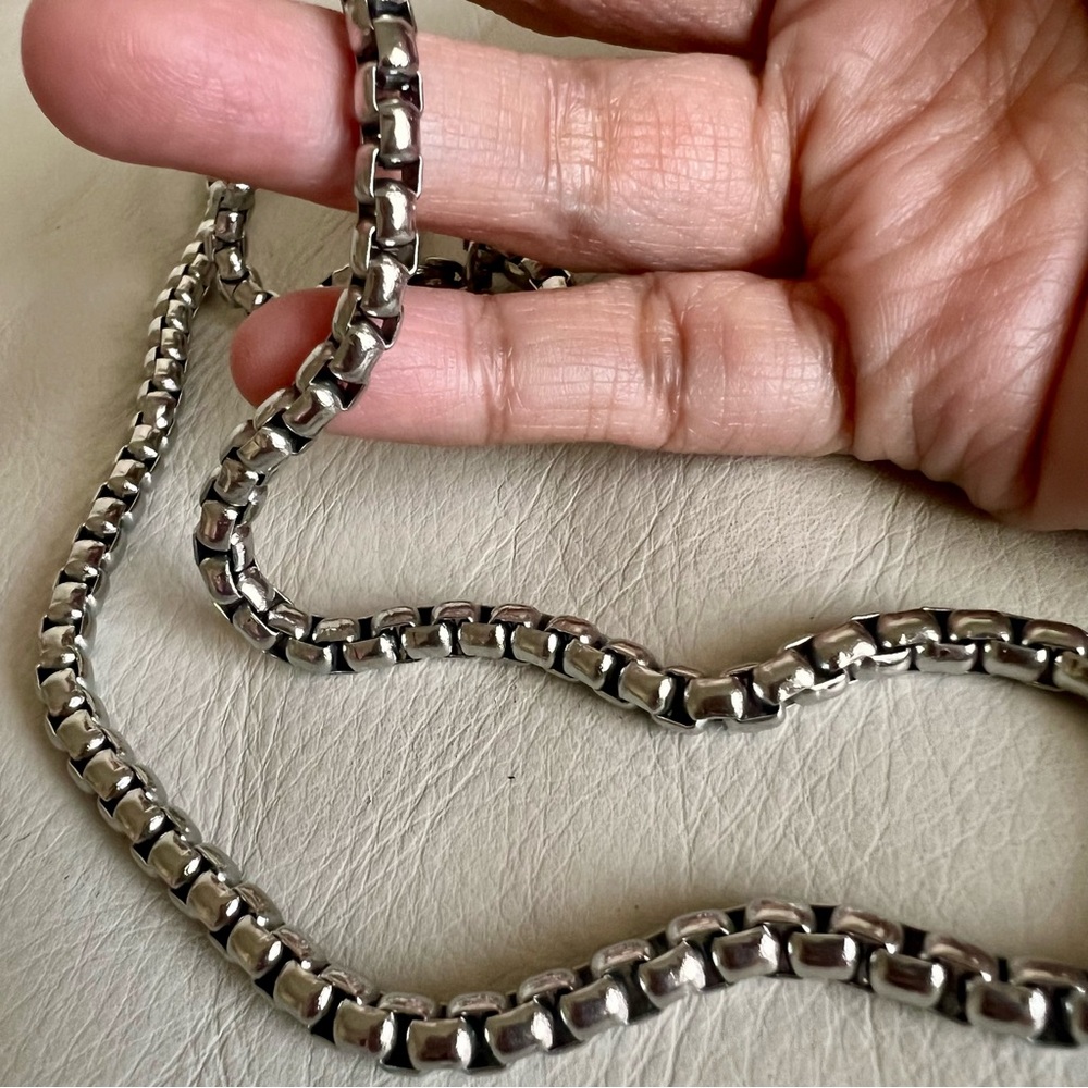 Silver Tone Box Link Chain Necklace